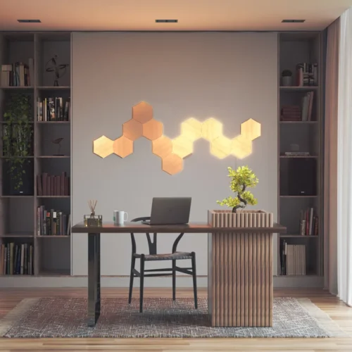 Išmaniojo sieninio LED šviestuvo rinkinys Nanoleaf Elements Wood Look Hexagons šiltai balta 13vnt. - 4