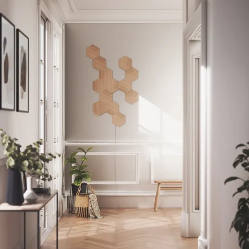 Išmaniojo sieninio LED šviestuvo rinkinys Nanoleaf Elements Wood Look Hexagons šiltai balta 13vnt. - 3