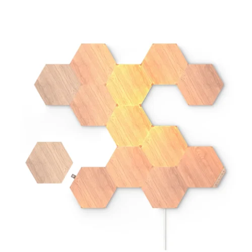 Išmaniojo sieninio LED šviestuvo rinkinys Nanoleaf Elements Wood Look Hexagons šiltai balta 13vnt. - 1