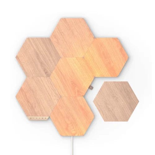 Išmaniojo sieninio LED šviestuvo rinkinys Nanoleaf Elements Wood Look Hexagons šiltai balta 7vnt. - 1