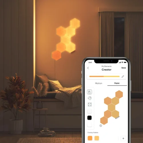 Išmaniojo sieninio LED šviestuvo rinkinys Nanoleaf Elements Wood Look Hexagons šiltai balta 7vnt. - 4