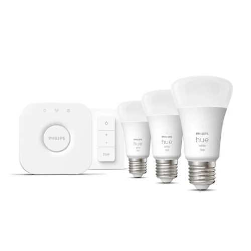 Išmaniųjų LED lempučių rinkinys Philips Hue šiltai balta E27 9,5W 3vnt. + jungiklis + centralė - 2