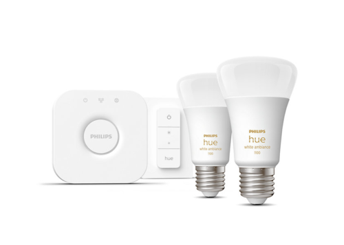 Išmaniųjų LED lempučių rinkinys Philips Hue šiltai balta E27 11W 2vnt. + jungliklis + centralė - 2