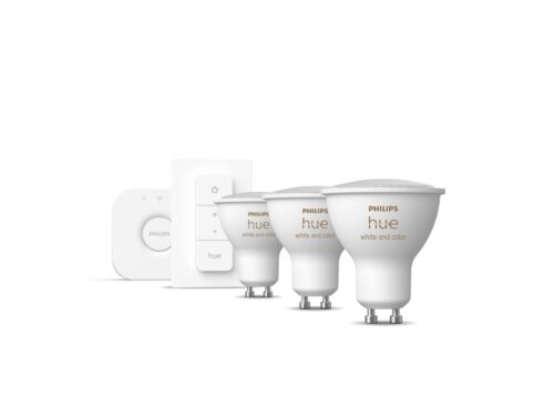 Išmaniųjų LED lempučių rinkinys Philips Hue spalvota GU10 5,7W 3vnt. + jungiklis + centralė - 2