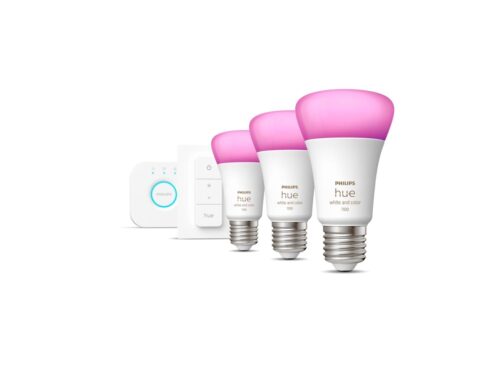 Išmaniųjų LED lempučių rinkinys Philips Hue spalvota E27 11W 3vnt. + jungiklis + centralė - 1