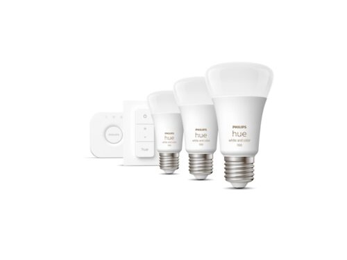 Išmaniųjų LED lempučių rinkinys Philips Hue spalvota E27 11W 3vnt. + jungiklis + centralė - 2