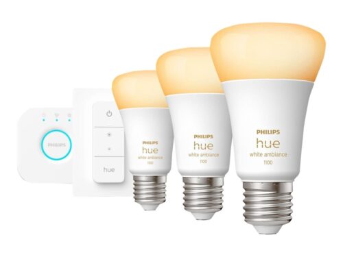 Išmaniųjų LED lempučių rinkinys Philips Hue šiltai balta E27 11W 3vnt. + jungiklis + centralė - 1