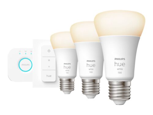 Išmaniųjų LED lempučių rinkinys Philips Hue šiltai balta E27 9,5W 3vnt. + jungiklis + centralė - 9